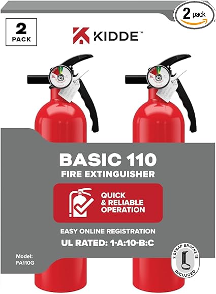 Kidde Multi Purpose Fire Extinguisher for Home, Office, Dorm, Residential, 1A10BC, 2 Pack, manual